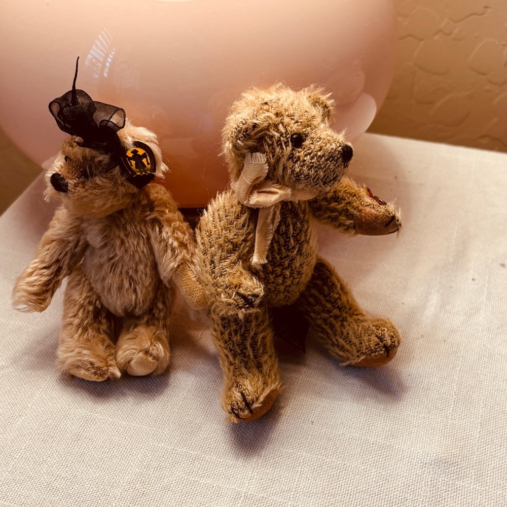 Russ and Knickerboxer Mini Brown Mohair Teddy Bears Set of 2 Stuffed Animal Toy
